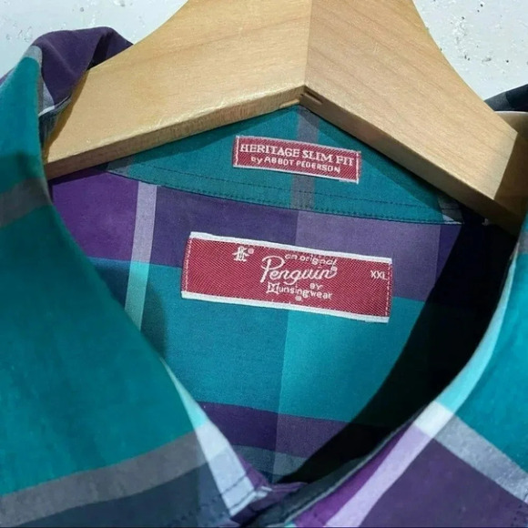 Original Penguin men’s XXL 598 grape Royal plaid long sleeve button down shirt - Picture 3 of 6